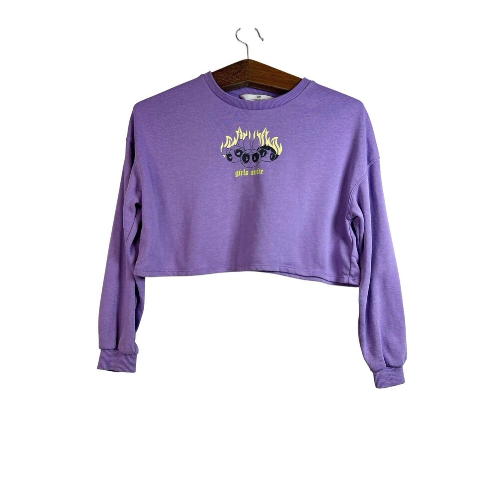 H&M Power Puff Girls Long Sleeve Crop Top Girls Unite Purple Size 12/14